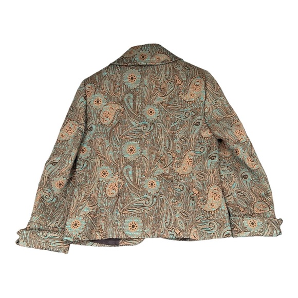 Peck & Peck 8 Brown Teal Tapestry Jacket Artsy Paisley Mature Grandma Vintage - Picture 2 of 9